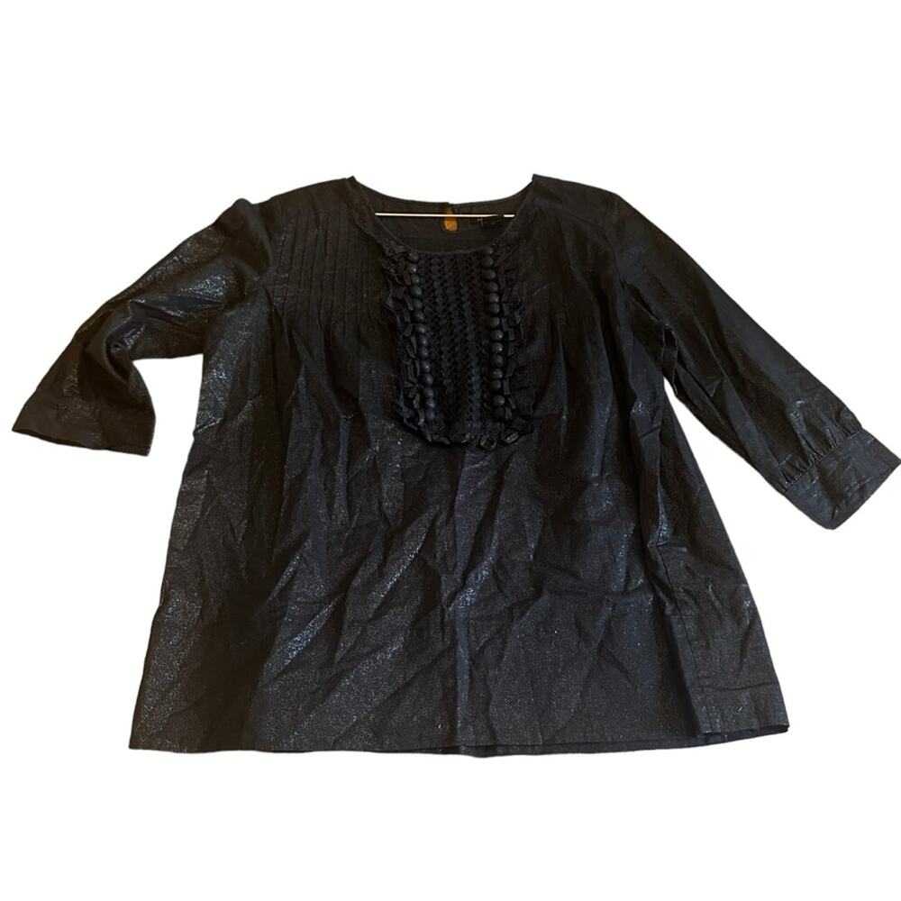 BCBG Maxazria Black & Metallic Gold lace detail Blouse Top size large
